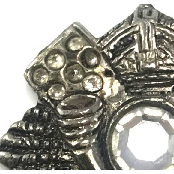 Vintage Antiqued Silver Tone America 1990 Brooch Pin Elephant Crown Rhinestones - Picture 2 of 3